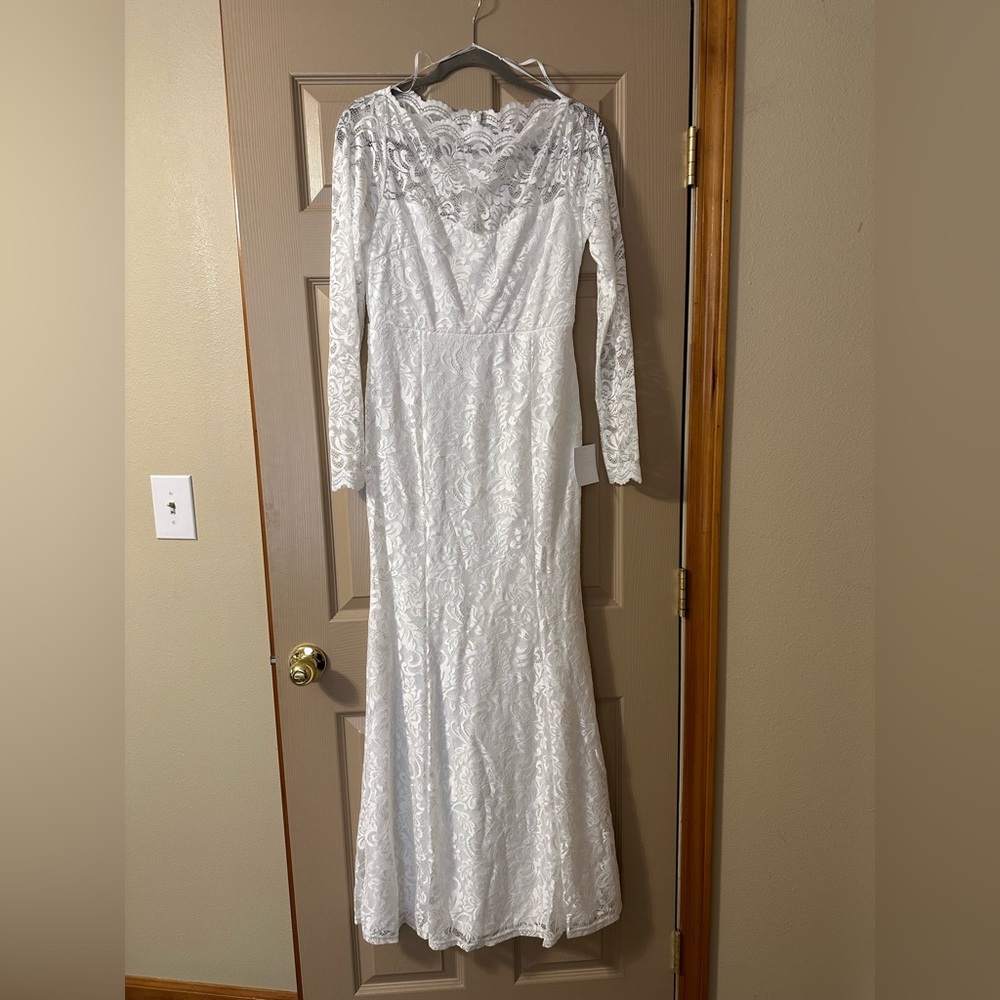 White Lace Maxi Wedding dress by LuLus
